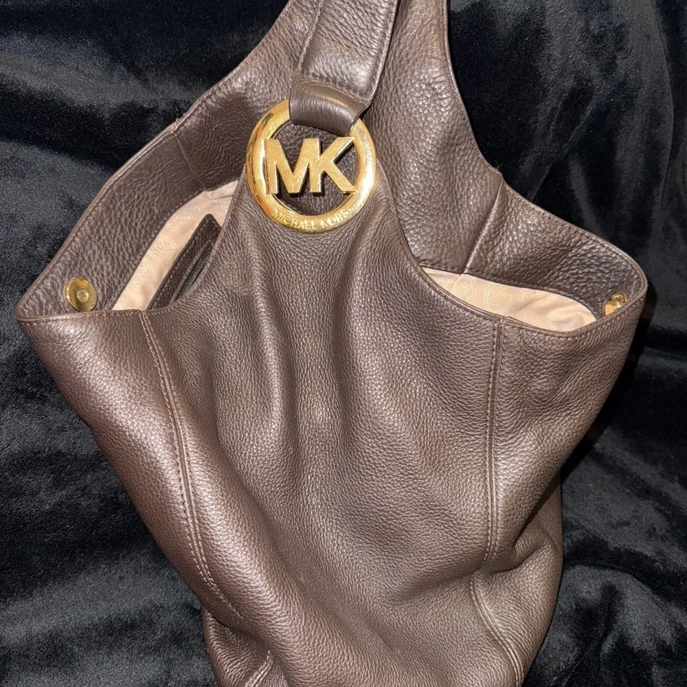 Michael Kors Chocolate Brown Hobo Bag with Gold Detail